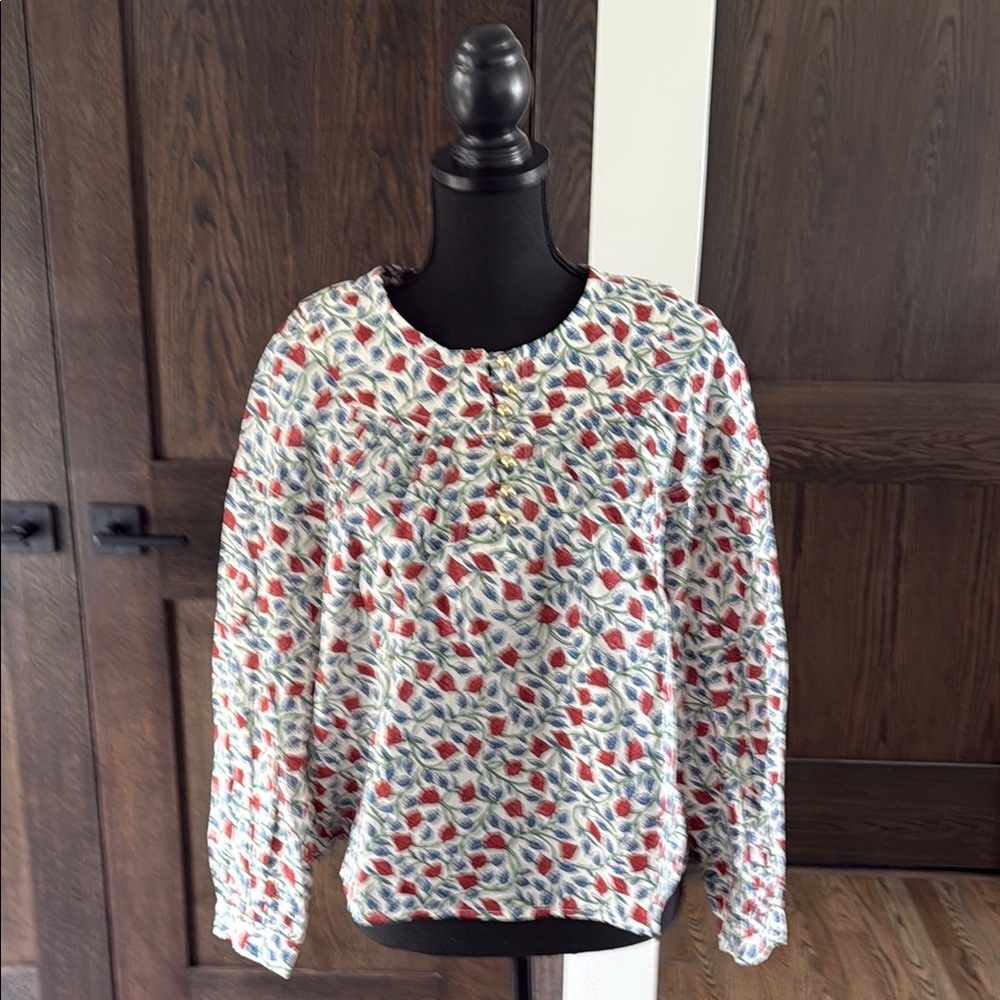 J. Crew Red and Blue Long Sleeve Boxy Sweatshirt